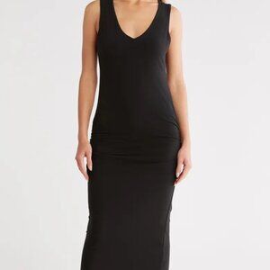 James Perse Twisted Cap Sleeve Ruched Maxi Dress in Black